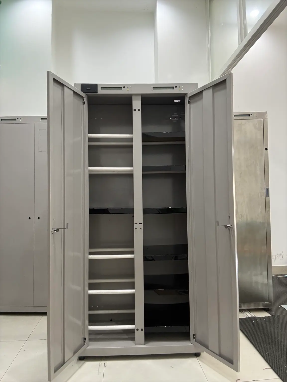 RBC1 tracking cabinet configured with shelves and hanger rails